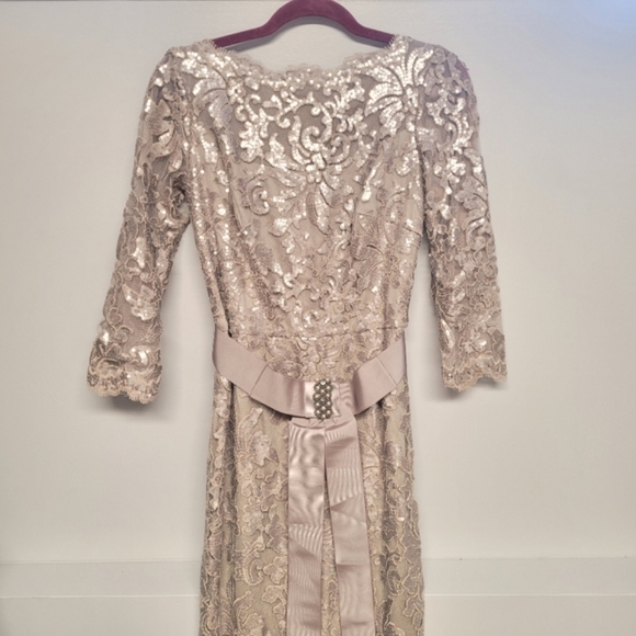 Tadashi Shoji Belted Sequin Lace Gown Dress - Picture 5 of 5